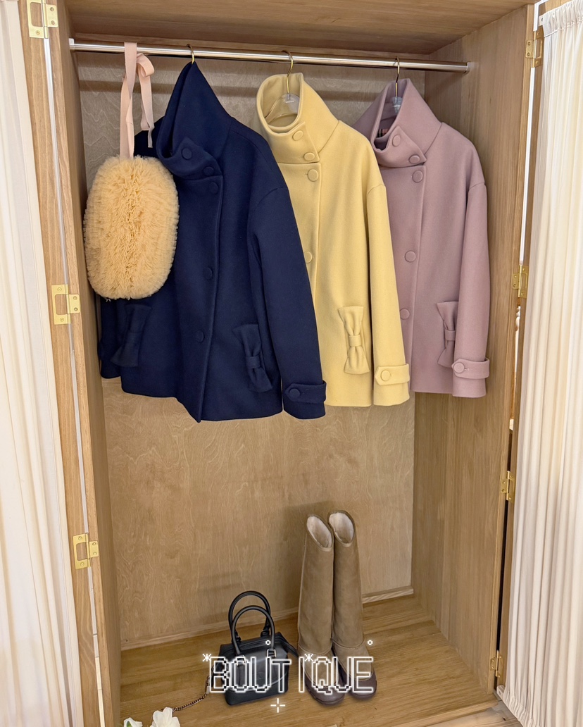 BOUTIQUE-L東大門直郵26秋季短款立領蝴蝶結大衣短款大衣蝴蝶BOUTIQUE-L短款大衣