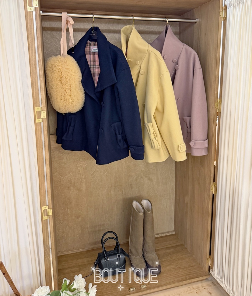 BOUTIQUE-L東大門直郵26秋季短款立領蝴蝶結大衣短款大衣蝴蝶BOUTIQUE-L短款大衣