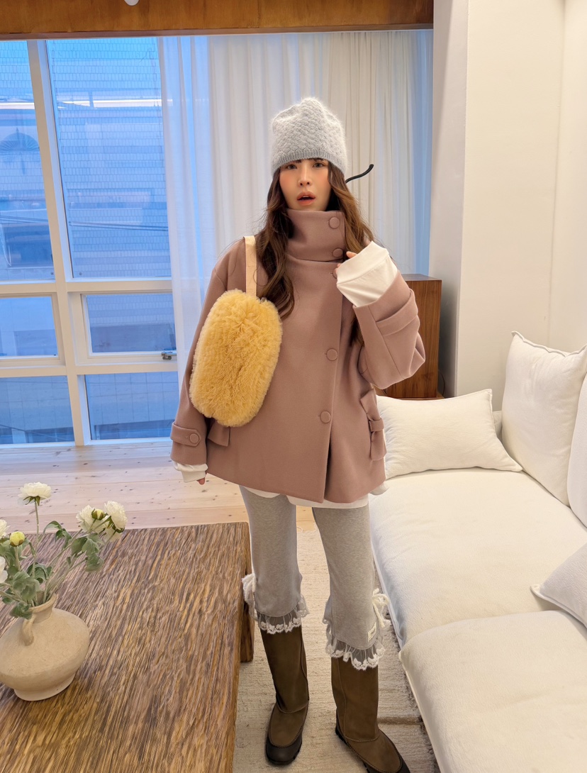 BOUTIQUE-L東大門直郵26秋季短款立領蝴蝶結大衣短款大衣蝴蝶BOUTIQUE-L短款大衣