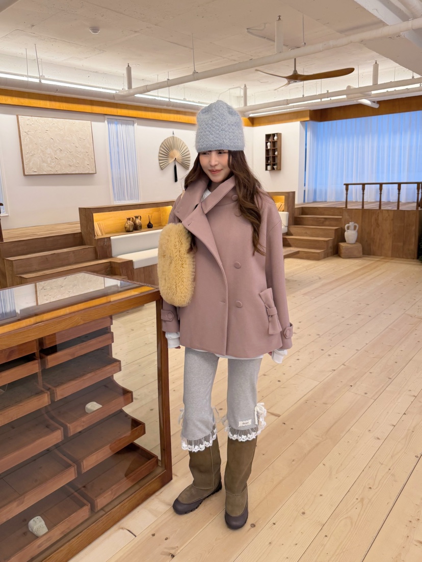 BOUTIQUE-L東大門直郵26秋季短款立領蝴蝶結大衣短款大衣蝴蝶BOUTIQUE-L短款大衣