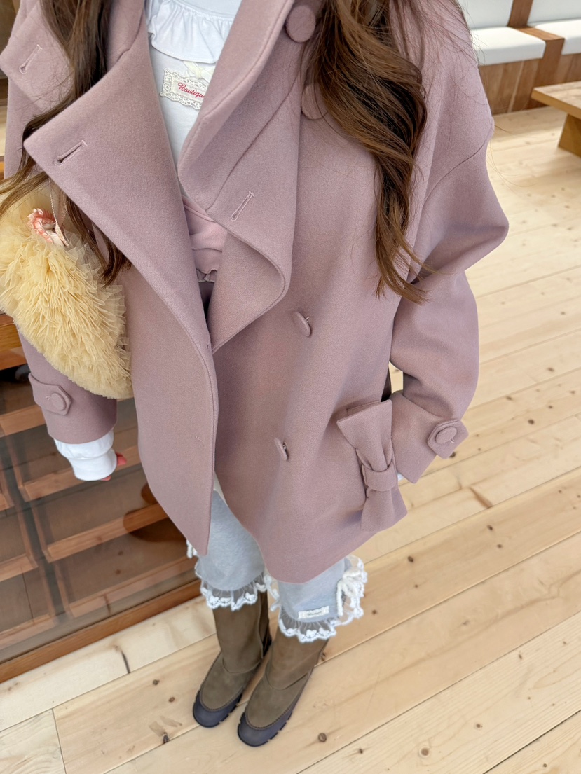 BOUTIQUE-L東大門直郵26秋季短款立領蝴蝶結大衣短款大衣蝴蝶BOUTIQUE-L短款大衣