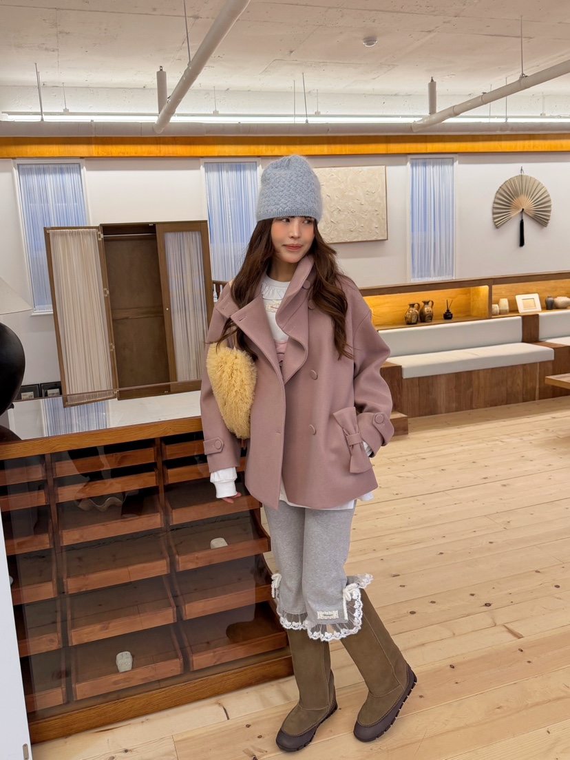 BOUTIQUE-L東大門直郵26秋季短款立領蝴蝶結大衣短款大衣蝴蝶BOUTIQUE-L短款大衣