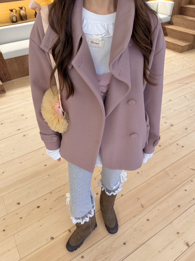 BOUTIQUE-L東大門直郵26秋季短款立領蝴蝶結大衣短款大衣蝴蝶BOUTIQUE-L短款大衣