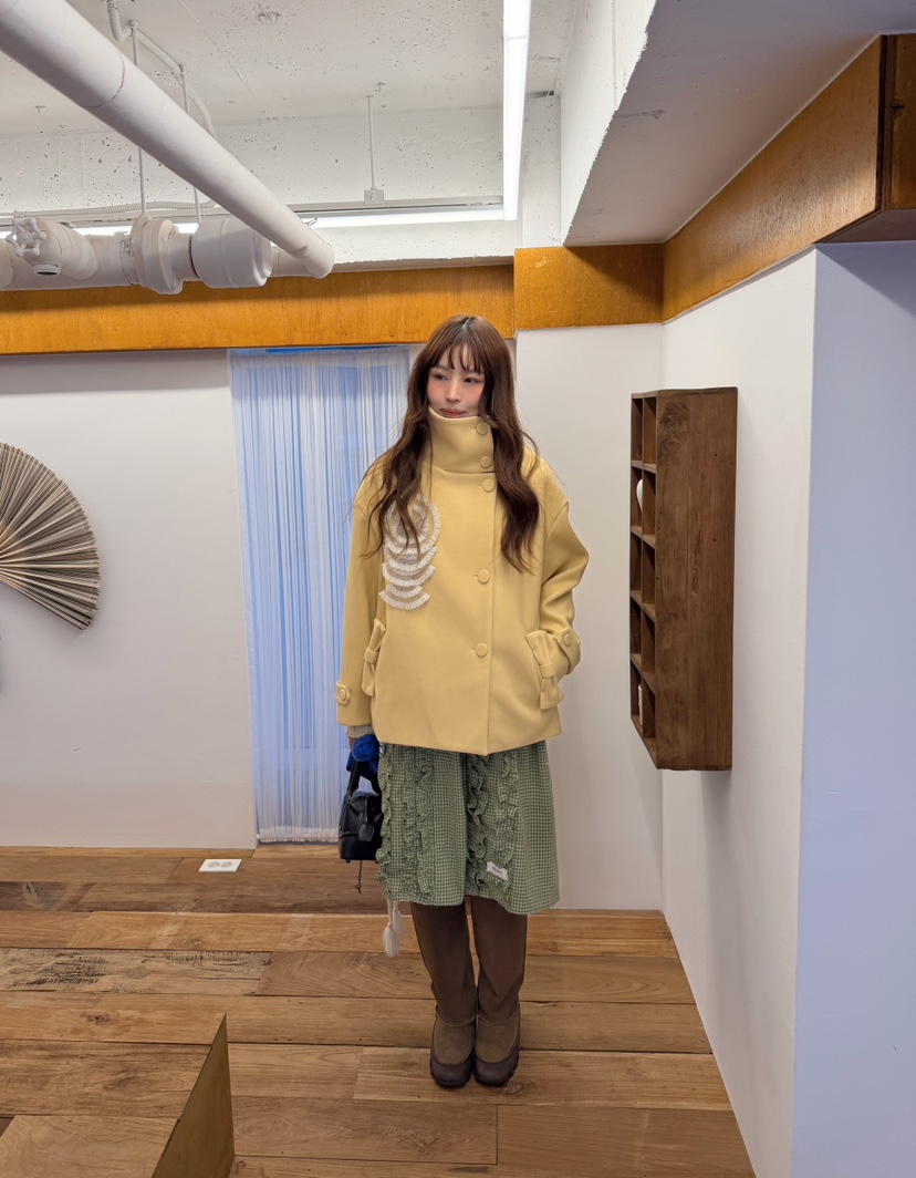 BOUTIQUE-L東大門直郵26秋季短款立領蝴蝶結大衣短款大衣蝴蝶BOUTIQUE-L短款大衣