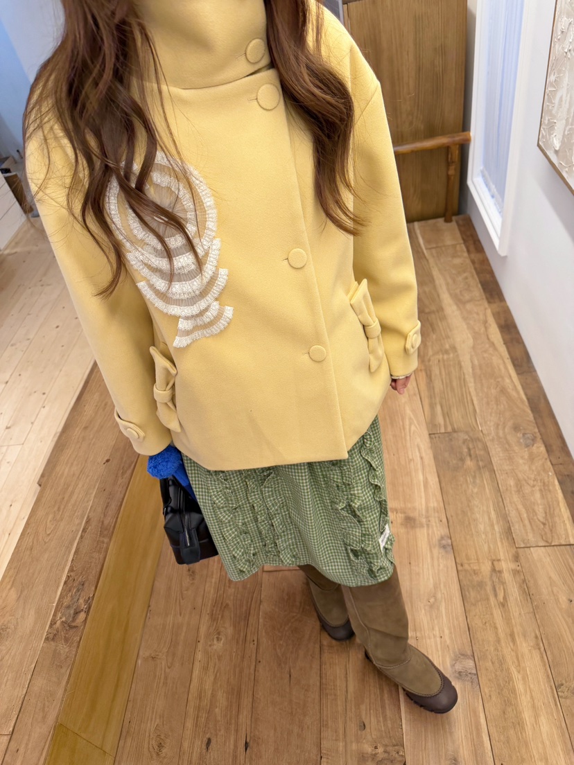 BOUTIQUE-L東大門直郵26秋季短款立領蝴蝶結大衣短款大衣蝴蝶BOUTIQUE-L短款大衣