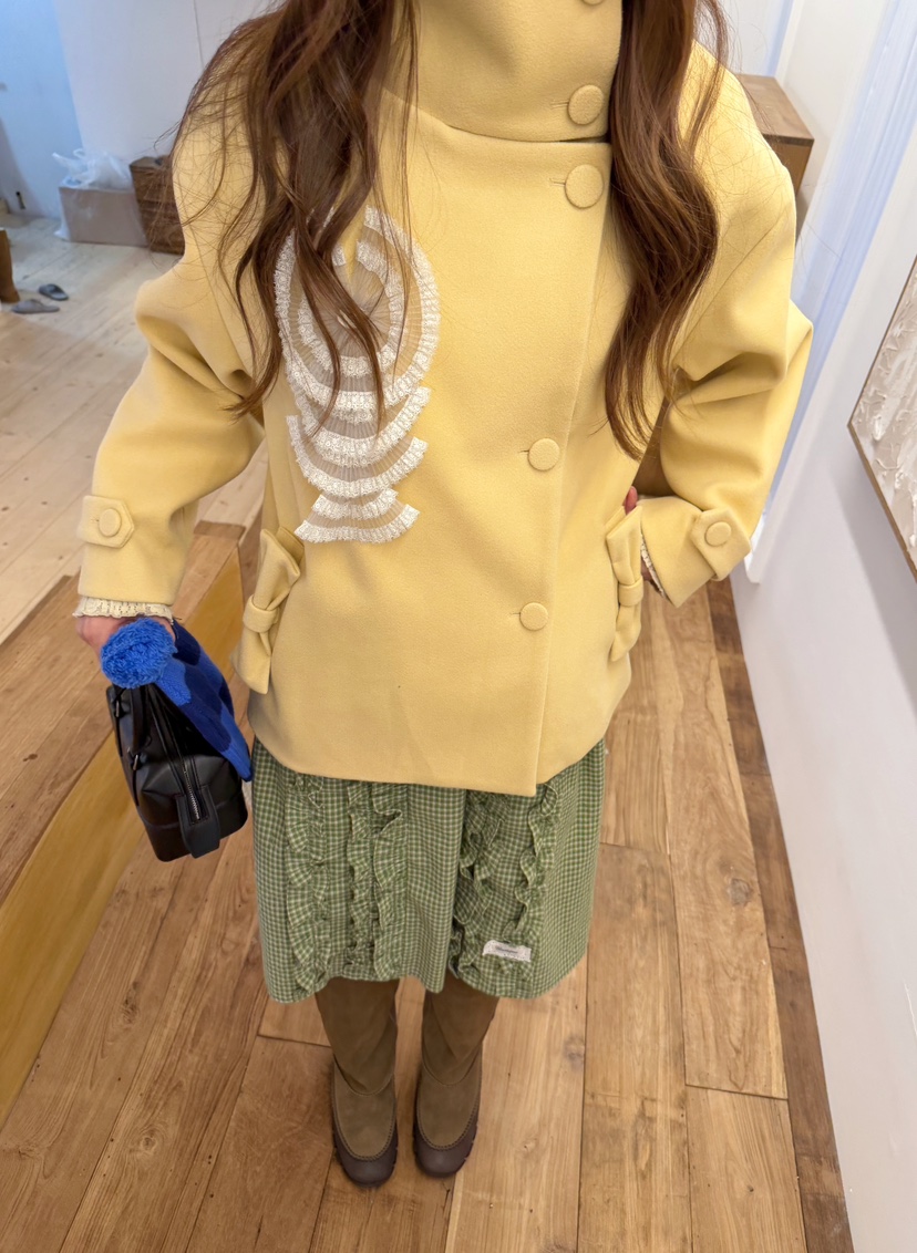 BOUTIQUE-L東大門直郵26秋季短款立領蝴蝶結大衣短款大衣蝴蝶BOUTIQUE-L短款大衣