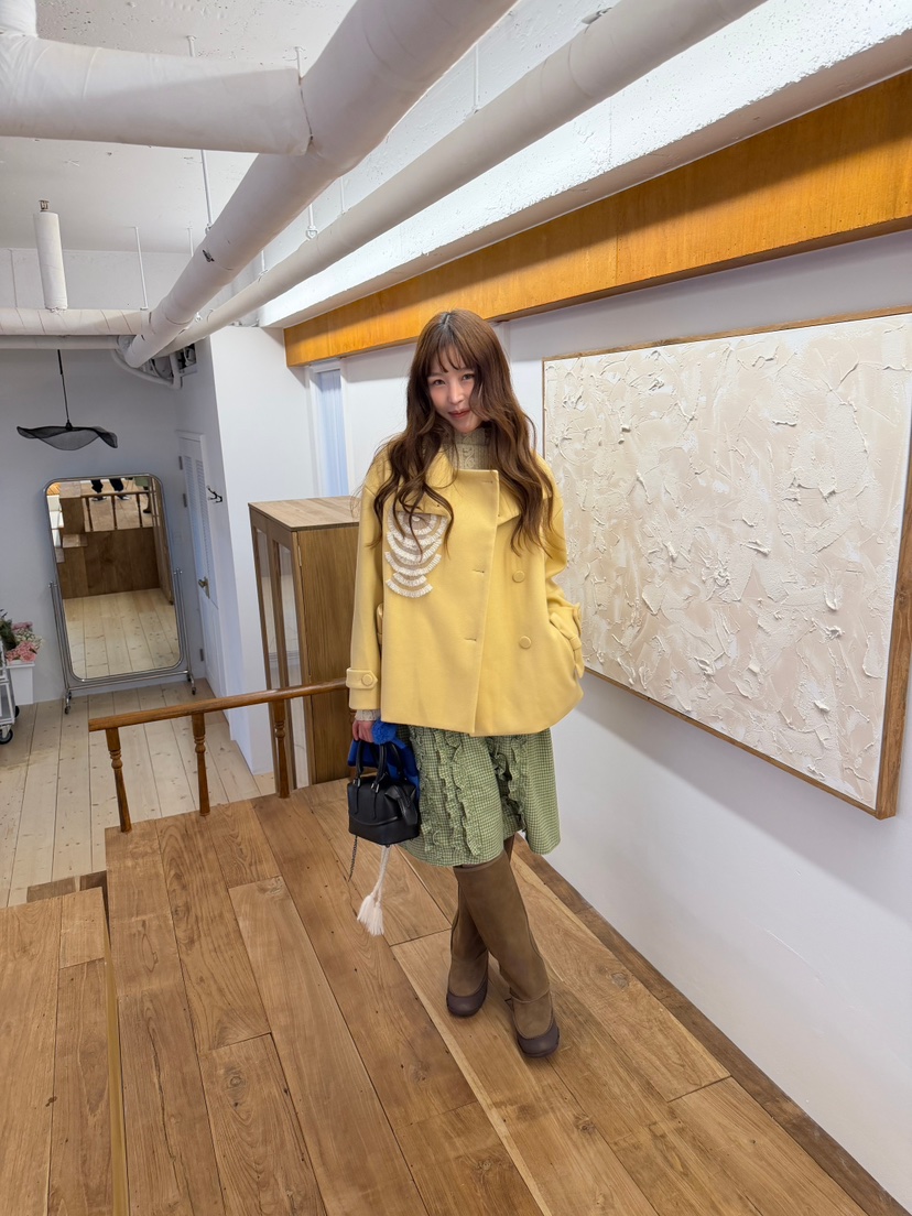 BOUTIQUE-L東大門直郵26秋季短款立領蝴蝶結大衣短款大衣蝴蝶BOUTIQUE-L短款大衣