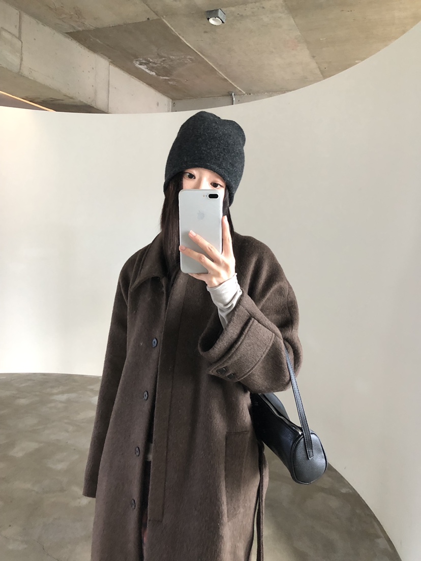 MURMUR東大門代購26秋冬翻領毛呢長款大衣中長款大衣翻領單排MURMUR中長款大衣