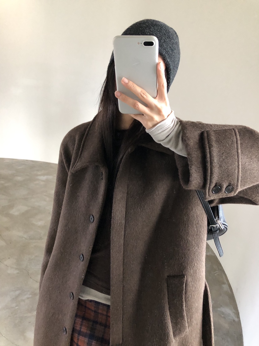 MURMUR東大門代購26秋冬翻領毛呢長款大衣中長款大衣翻領單排MURMUR中長款大衣