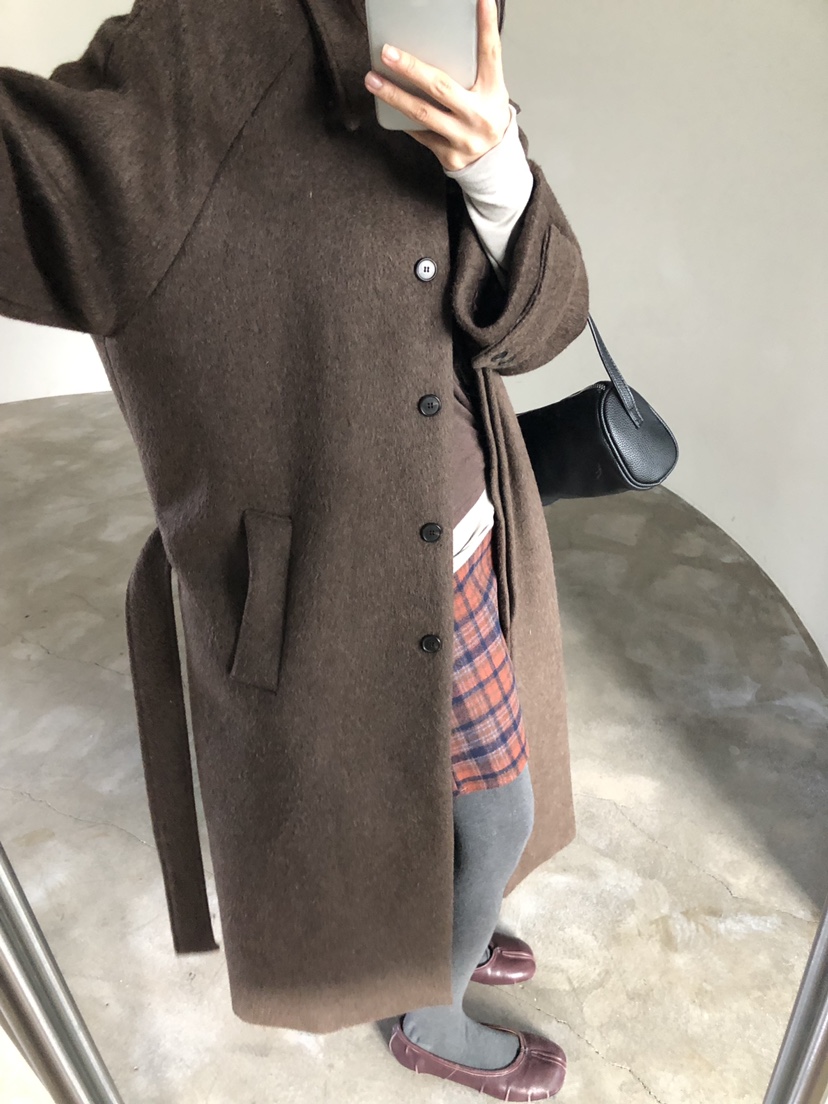 MURMUR東大門代購26秋冬翻領毛呢長款大衣中長款大衣翻領單排MURMUR中長款大衣