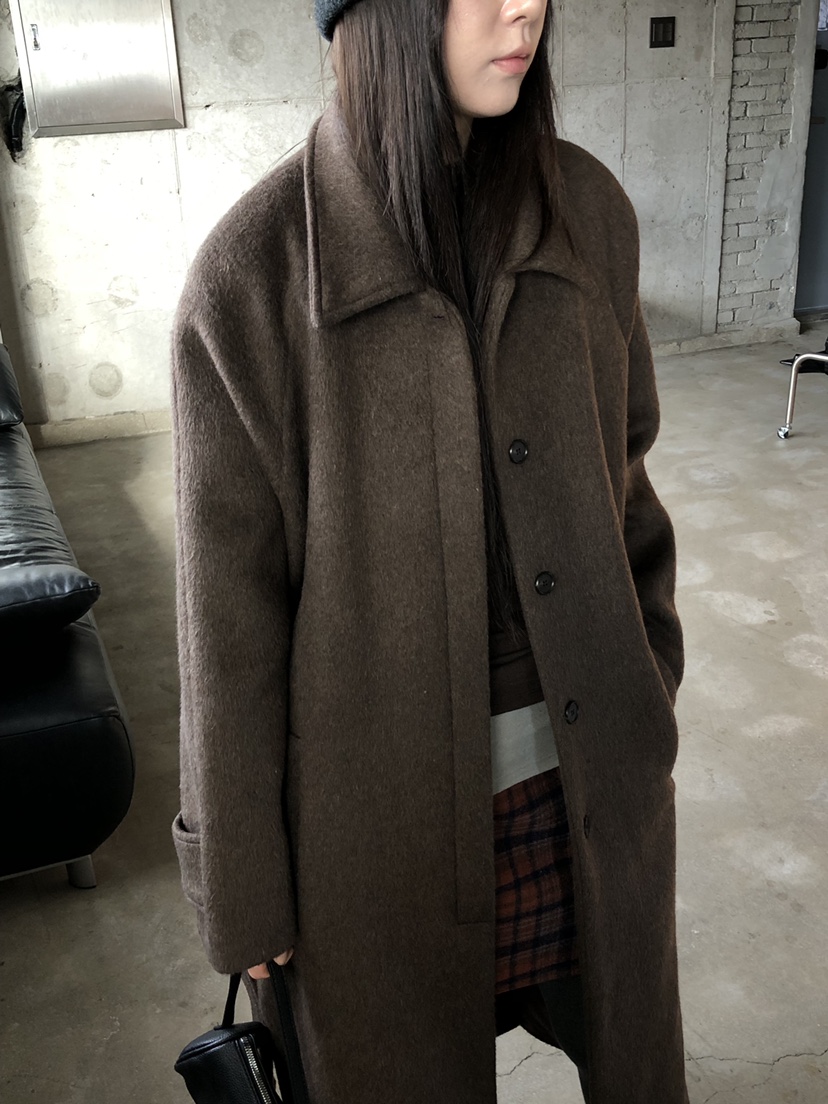 MURMUR東大門代購26秋冬翻領毛呢長款大衣中長款大衣翻領單排MURMUR中長款大衣