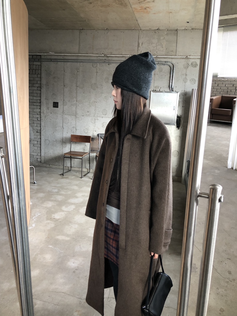 MURMUR東大門代購26秋冬翻領毛呢長款大衣中長款大衣翻領單排MURMUR中長款大衣