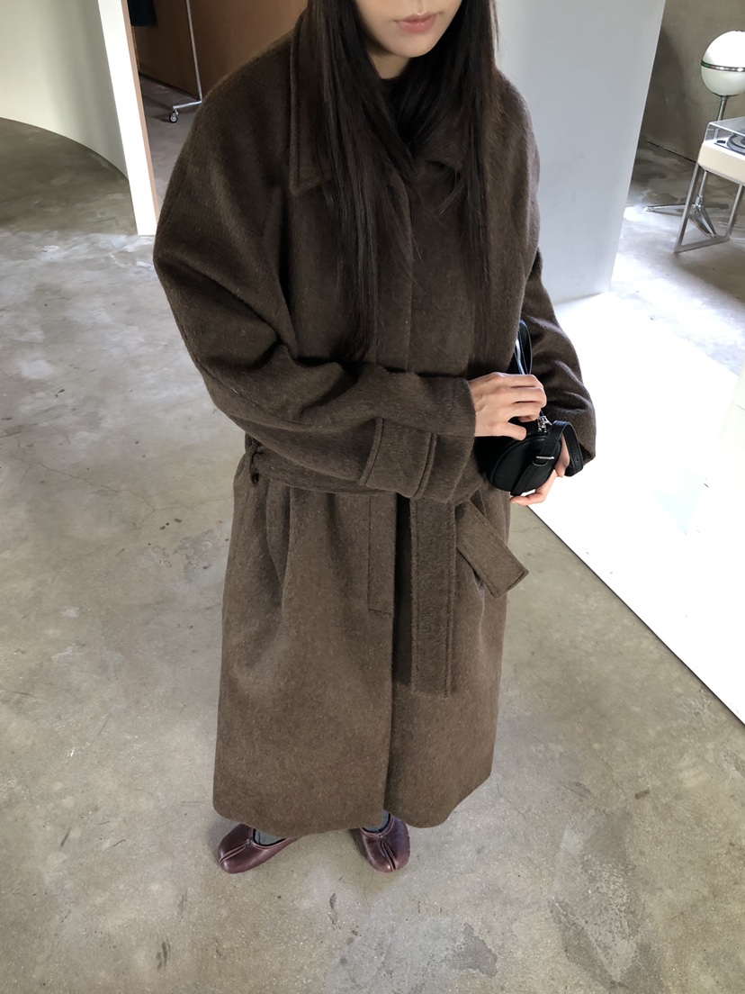MURMUR東大門代購26秋冬翻領毛呢長款大衣中長款大衣翻領單排MURMUR中長款大衣