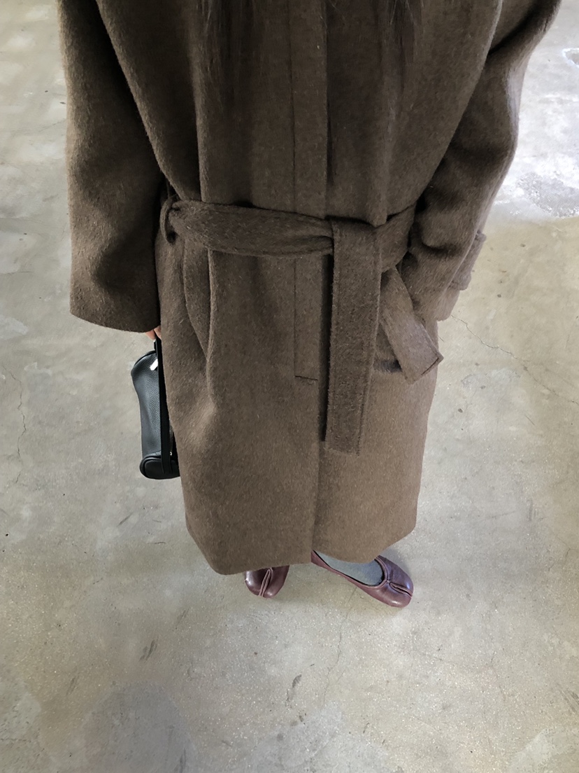 MURMUR東大門代購26秋冬翻領毛呢長款大衣中長款大衣翻領單排MURMUR中長款大衣