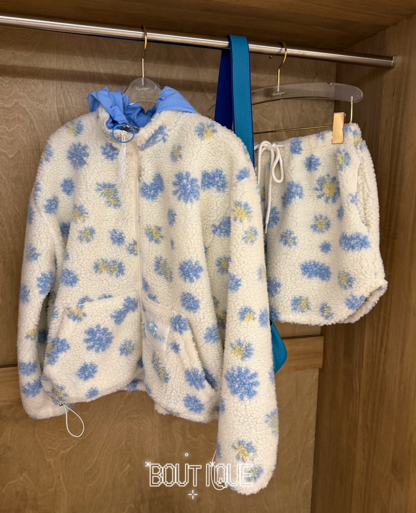BOUTIQUE-L東大門實拍26秋季羊羔毛花卉立領拉鏈套裝夾克拉鏈BOUTIQUE-L夾克