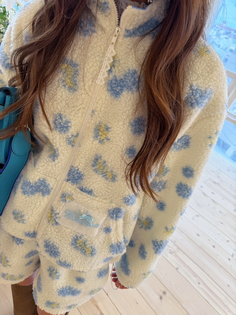BOUTIQUE-L東大門實拍26秋季羊羔毛花卉立領拉鏈套裝夾克拉鏈BOUTIQUE-L夾克