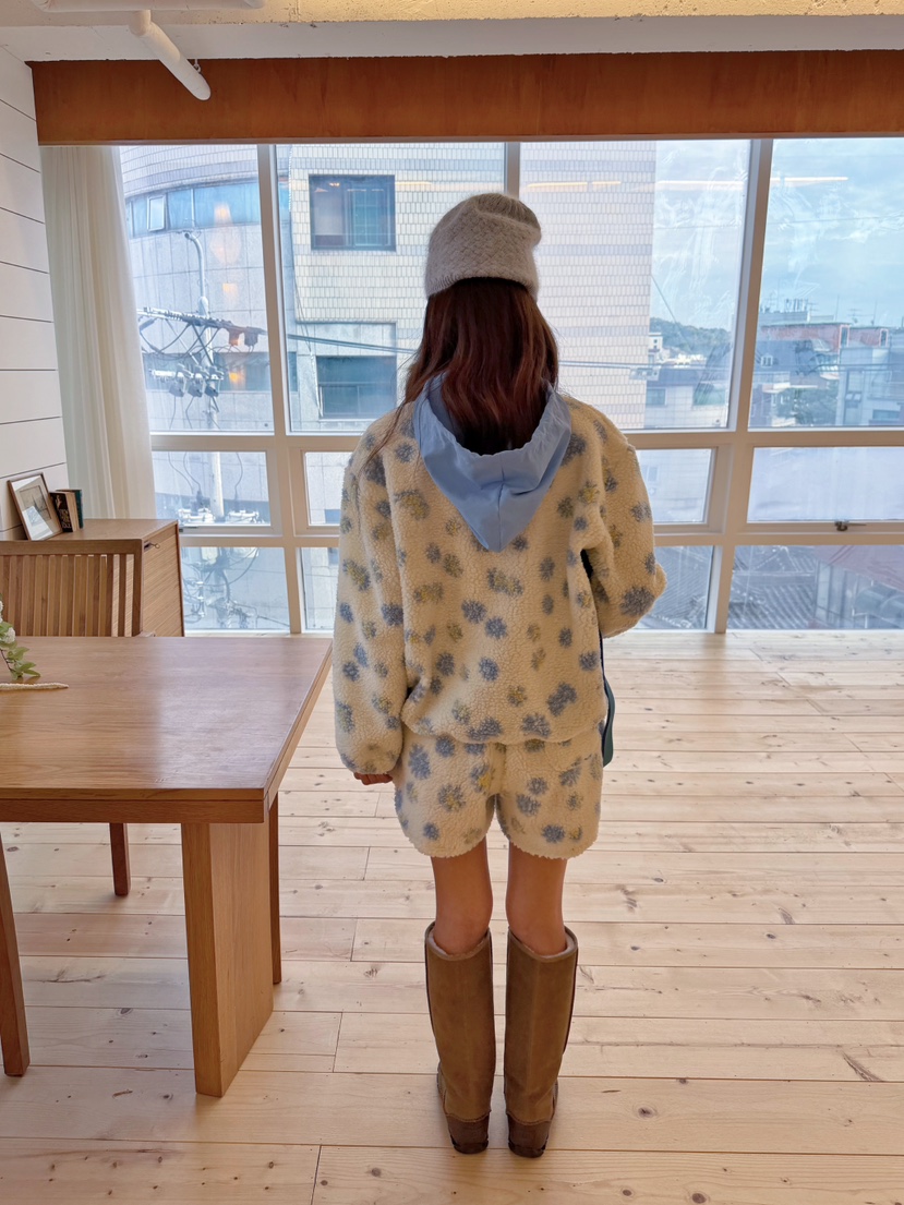 BOUTIQUE-L東大門實拍26秋季羊羔毛花卉立領拉鏈套裝夾克拉鏈BOUTIQUE-L夾克