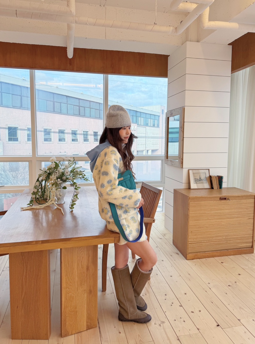 BOUTIQUE-L東大門實拍26秋季羊羔毛花卉立領拉鏈套裝夾克拉鏈BOUTIQUE-L夾克