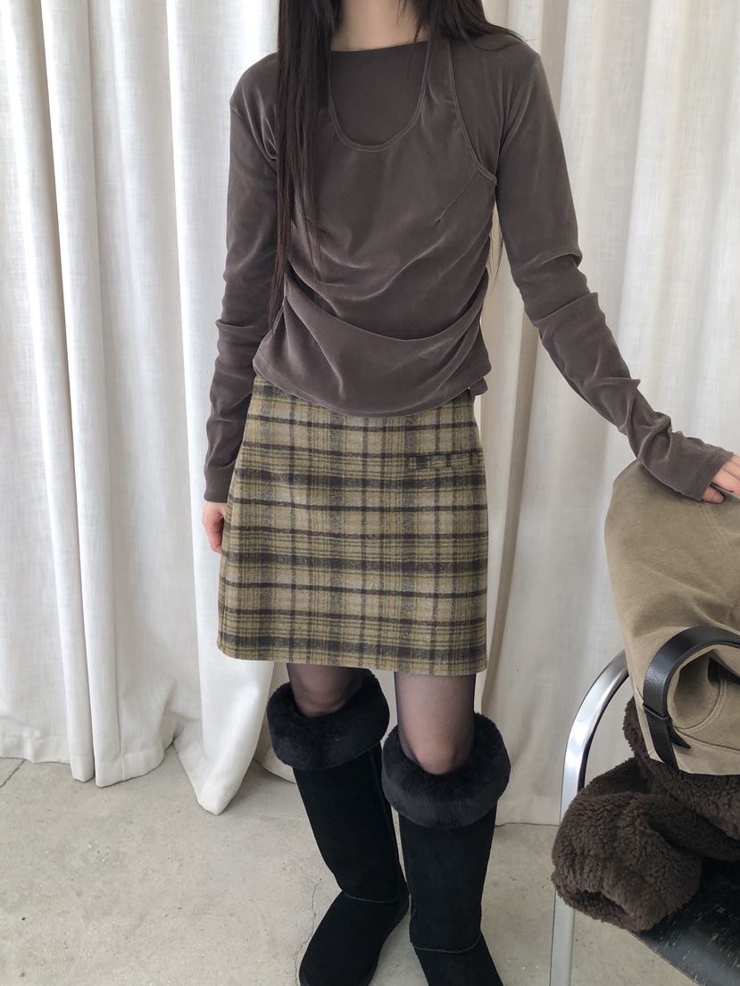 MURMUR東大門直郵26秋冬復古格紋A字短裙口袋MURMUR短裙