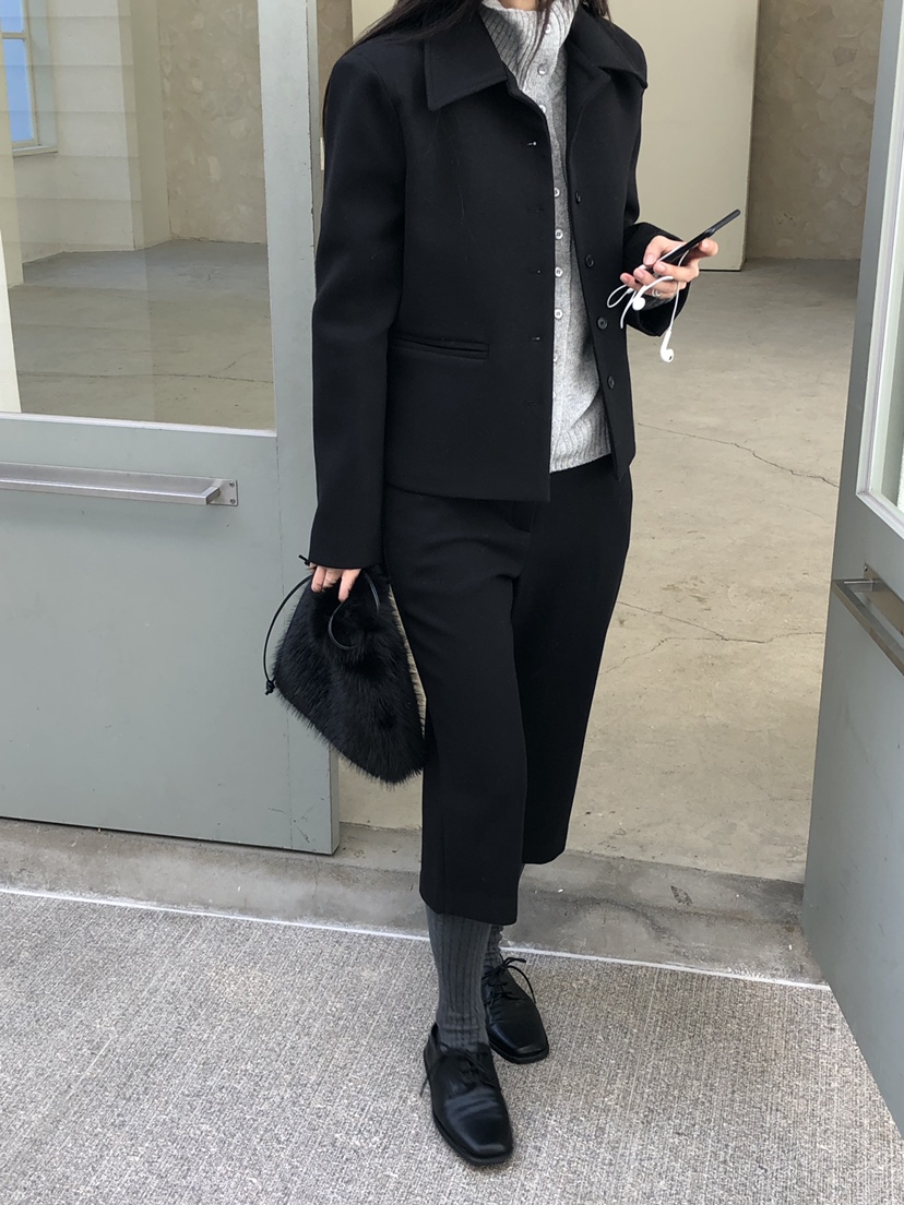 MURMUR東大門直郵26秋季七分闊腿通勤毛呢褲短褲口袋直筒紐扣MURMUR短褲