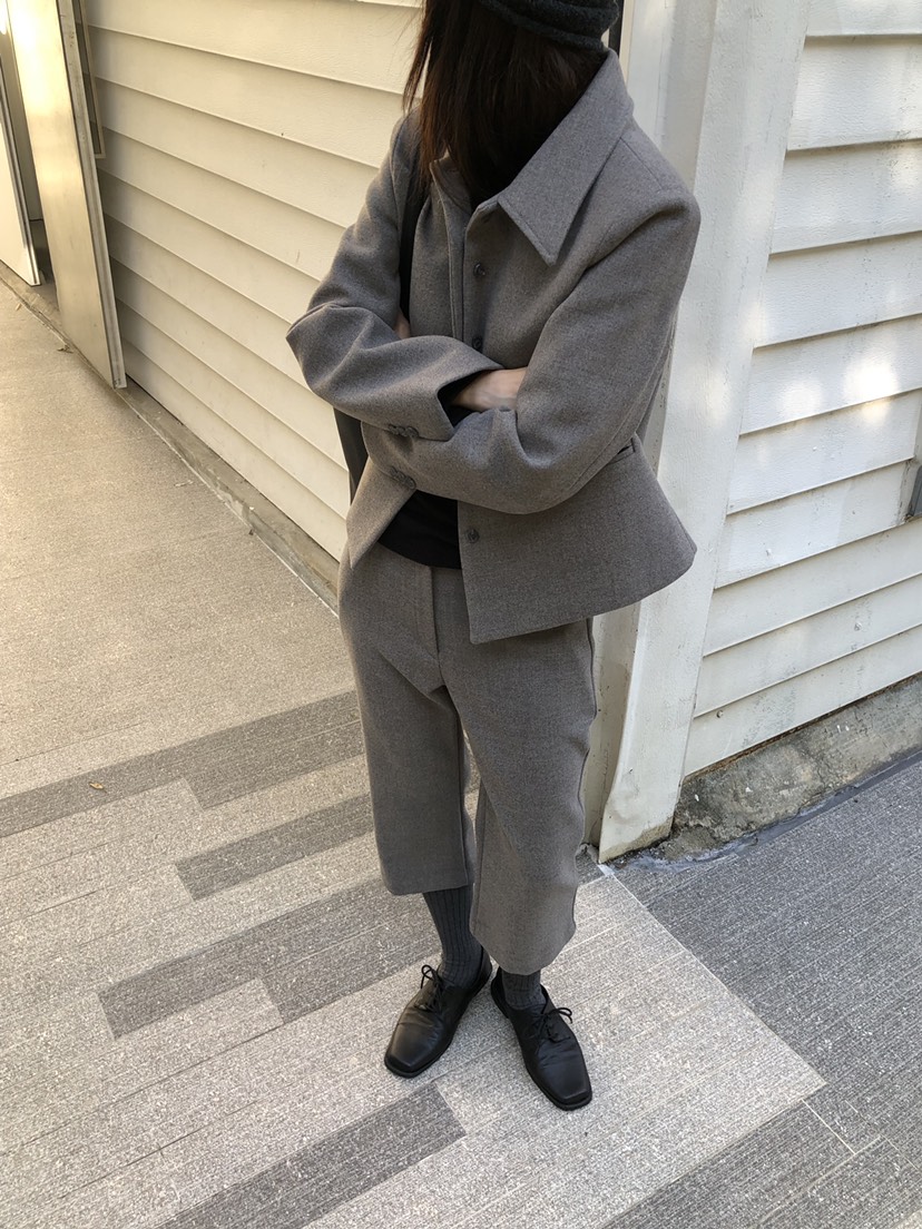 MURMUR東大門直郵26秋季七分闊腿通勤毛呢褲短褲口袋直筒紐扣MURMUR短褲