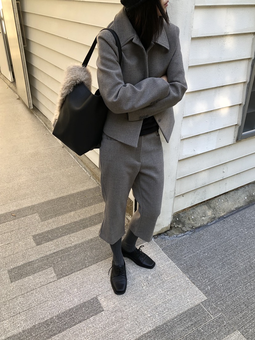 MURMUR東大門直郵26秋季七分闊腿通勤毛呢褲短褲口袋直筒紐扣MURMUR短褲