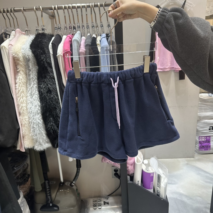 ZEROZERO韓國代購26秋冬搖粒絨拉鏈口袋休閑短褲口袋抓絨抽繩ZEROZERO短褲圖色2