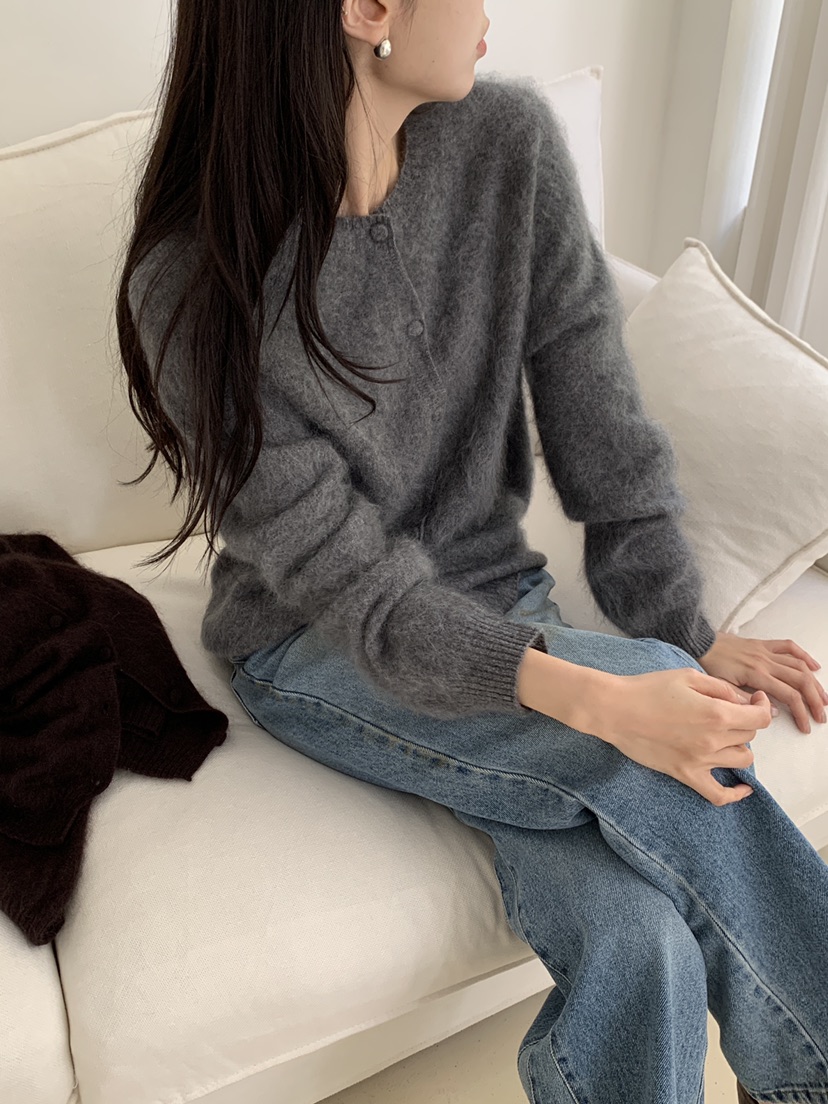 ATHEA韓國直郵26秋冬圓領單排扣毛絨針織開衫不含內搭單排扣圓ATHEA開衫