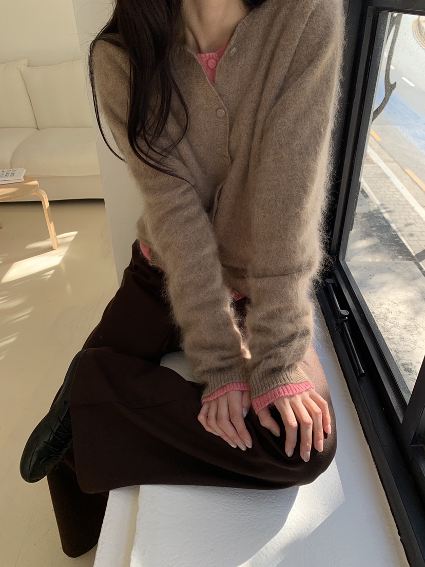 ATHEA韓國直郵26秋冬圓領單排扣毛絨針織開衫不含內搭單排扣圓ATHEA開衫