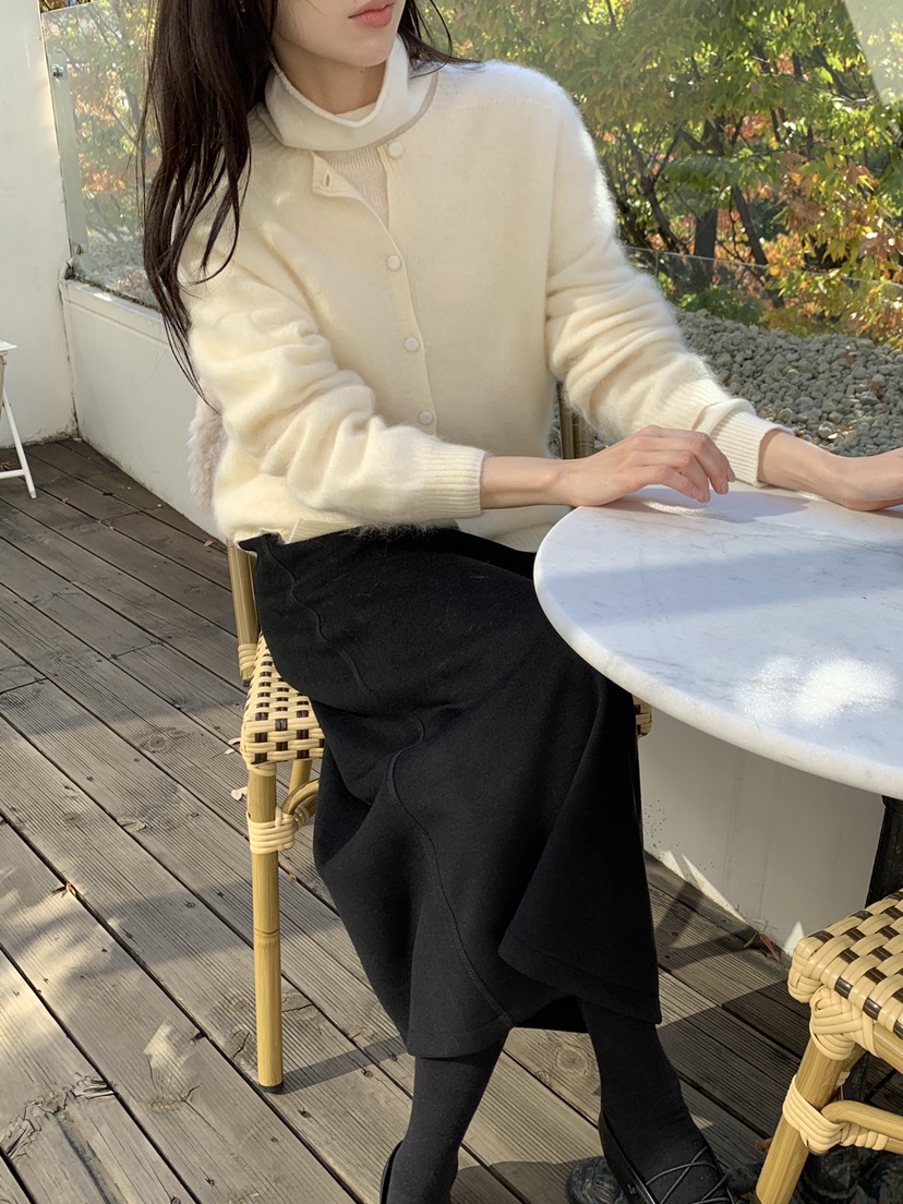 ATHEA韓國直郵26秋冬圓領單排扣毛絨針織開衫不含內搭單排扣圓ATHEA開衫