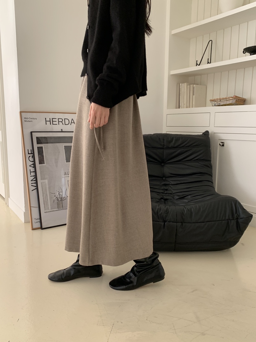 ATHEA韓國直郵26秋季簡約A字及踝半身長裙A字廓形抽繩垂墜ATHEA長裙