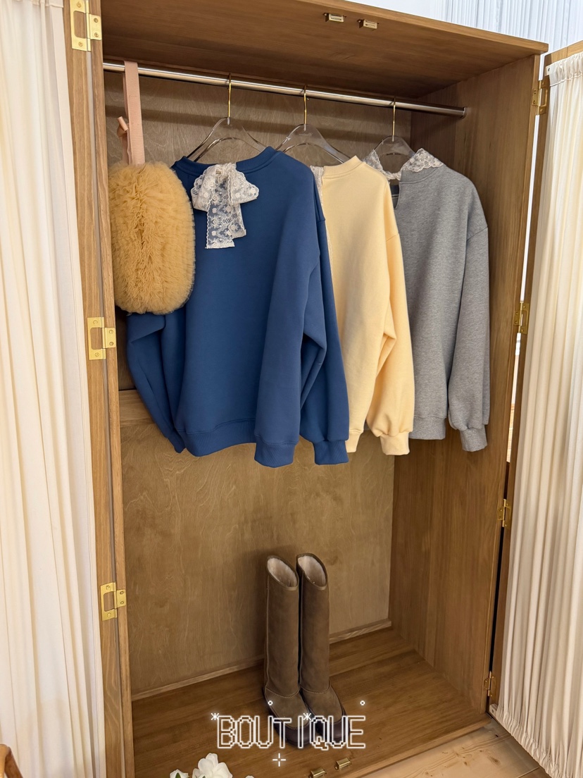 BOUTIQUE-L韓國代購26秋季童趣印花寬松圓領衛衣蝴蝶結裝飾落BOUTIQUE-L衛衣