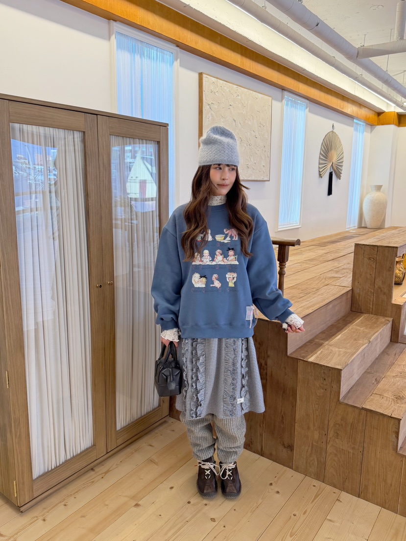 BOUTIQUE-L韓國代購26秋季童趣印花寬松圓領衛衣蝴蝶結裝飾落BOUTIQUE-L衛衣