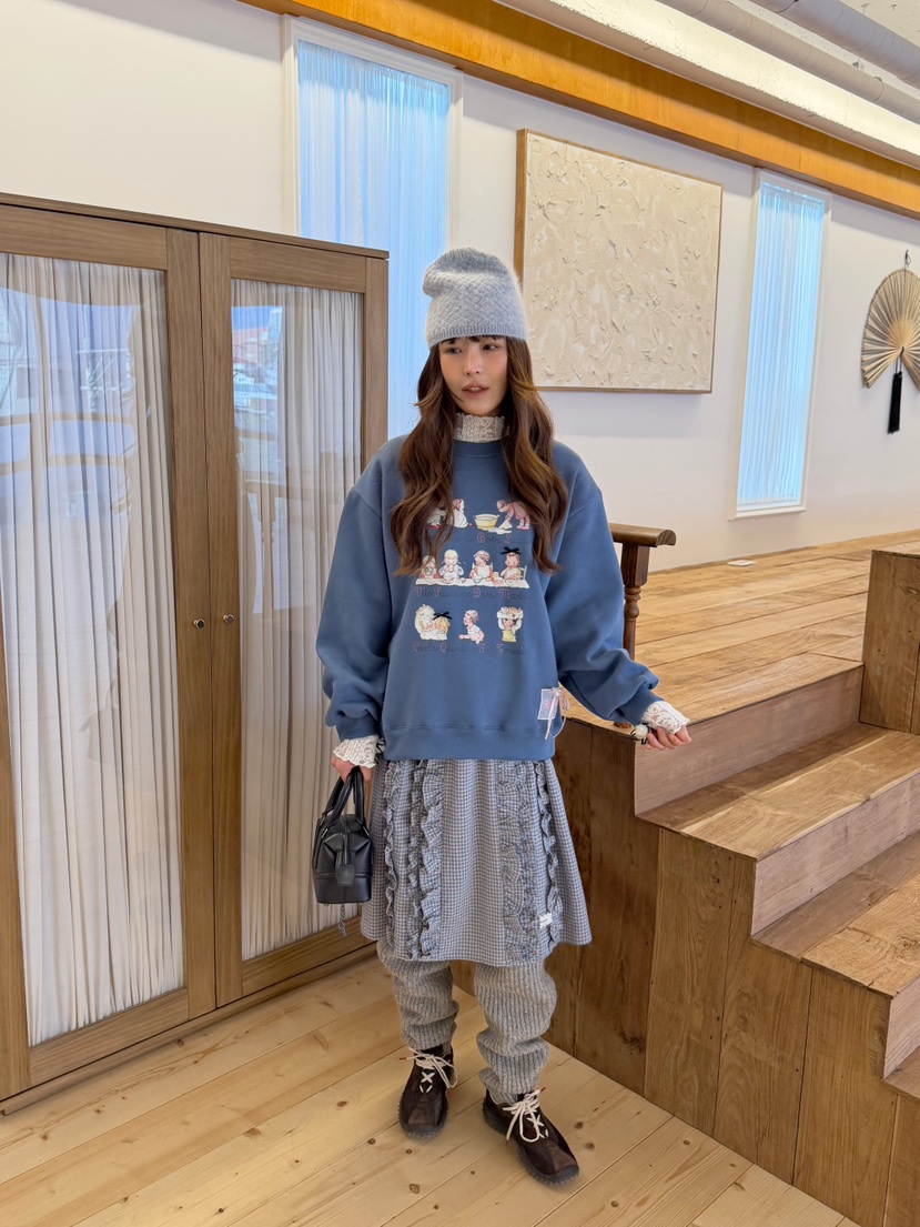 BOUTIQUE-L韓國代購26秋季童趣印花寬松圓領衛衣蝴蝶結裝飾落BOUTIQUE-L衛衣