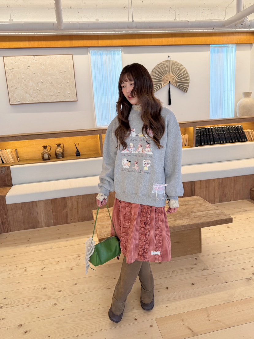 BOUTIQUE-L韓國代購26秋季童趣印花寬松圓領衛衣蝴蝶結裝飾落BOUTIQUE-L衛衣