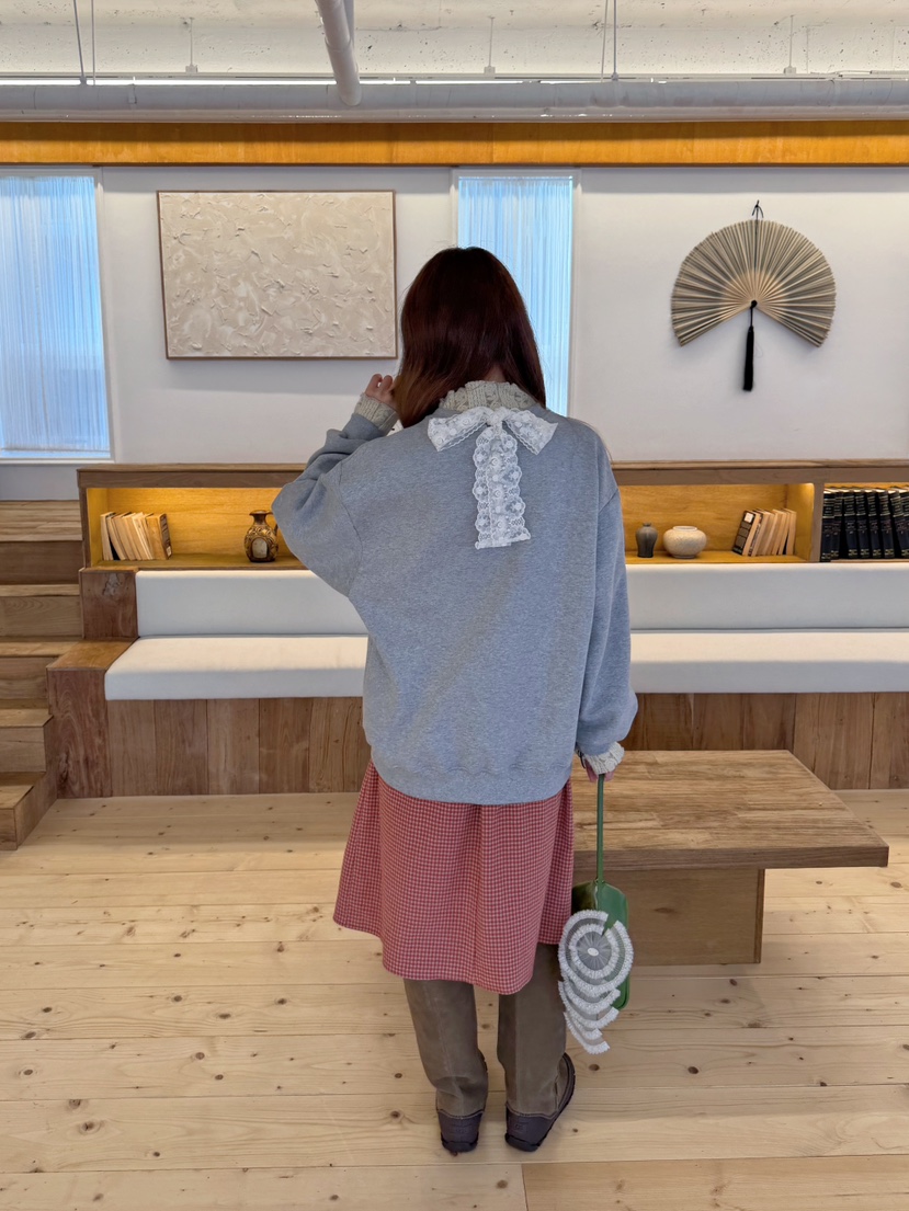 BOUTIQUE-L韓國代購26秋季童趣印花寬松圓領衛衣蝴蝶結裝飾落BOUTIQUE-L衛衣