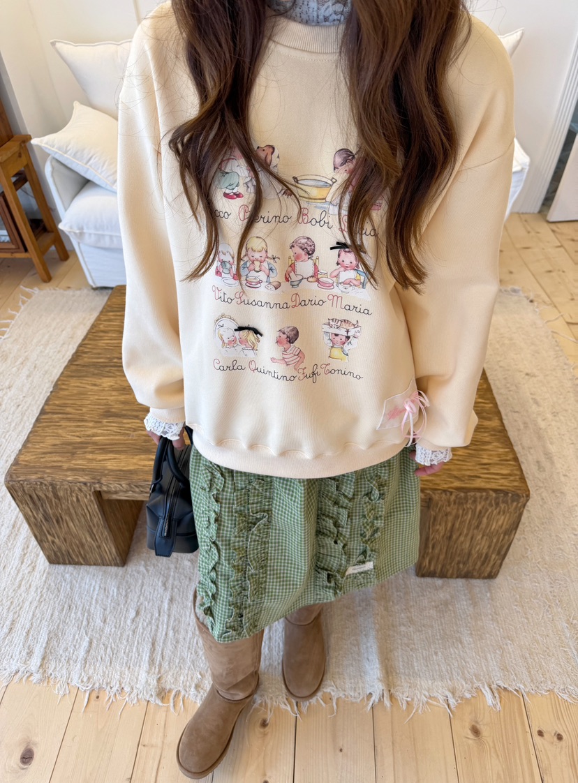 BOUTIQUE-L韓國代購26秋季童趣印花寬松圓領衛衣蝴蝶結裝飾落BOUTIQUE-L衛衣圖色2