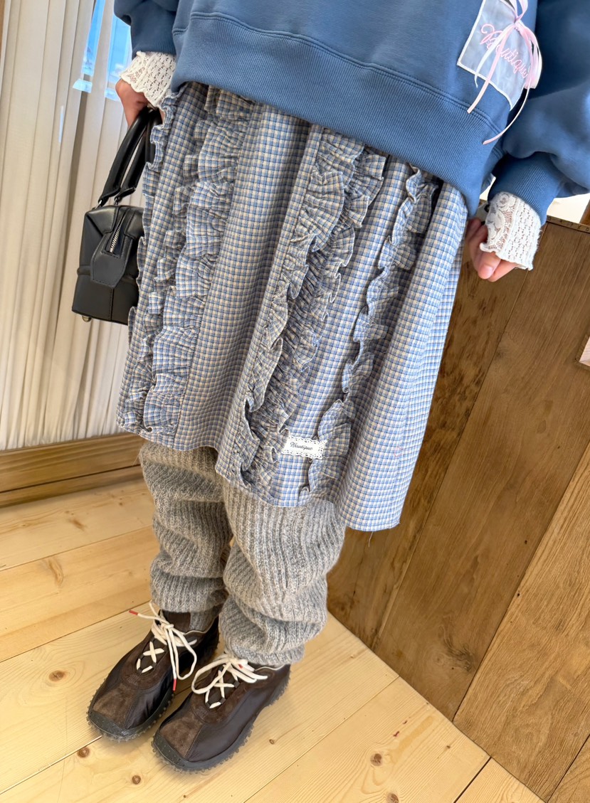 BOUTIQUE-L東大門代購26秋季格紋荷葉邊中裙半身裙中短裙荷葉BOUTIQUE-L半身裙/中短裙