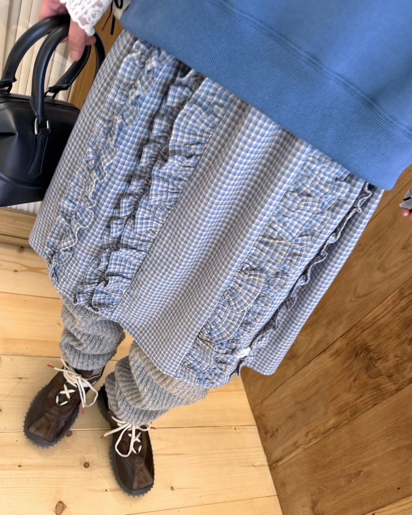 BOUTIQUE-L東大門代購26秋季格紋荷葉邊中裙半身裙中短裙荷葉BOUTIQUE-L半身裙/中短裙
