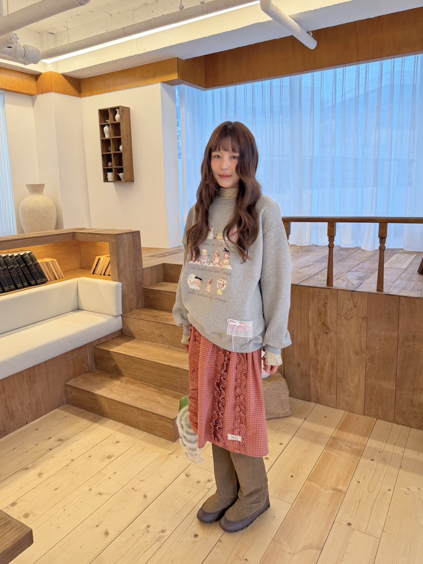 BOUTIQUE-L東大門代購26秋季格紋荷葉邊中裙半身裙中短裙荷葉BOUTIQUE-L半身裙/中短裙
