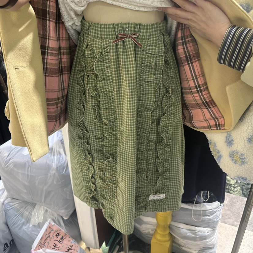 BOUTIQUE-L東大門代購26秋季格紋荷葉邊中裙半身裙中短裙荷葉BOUTIQUE-L半身裙/中短裙圖色3
