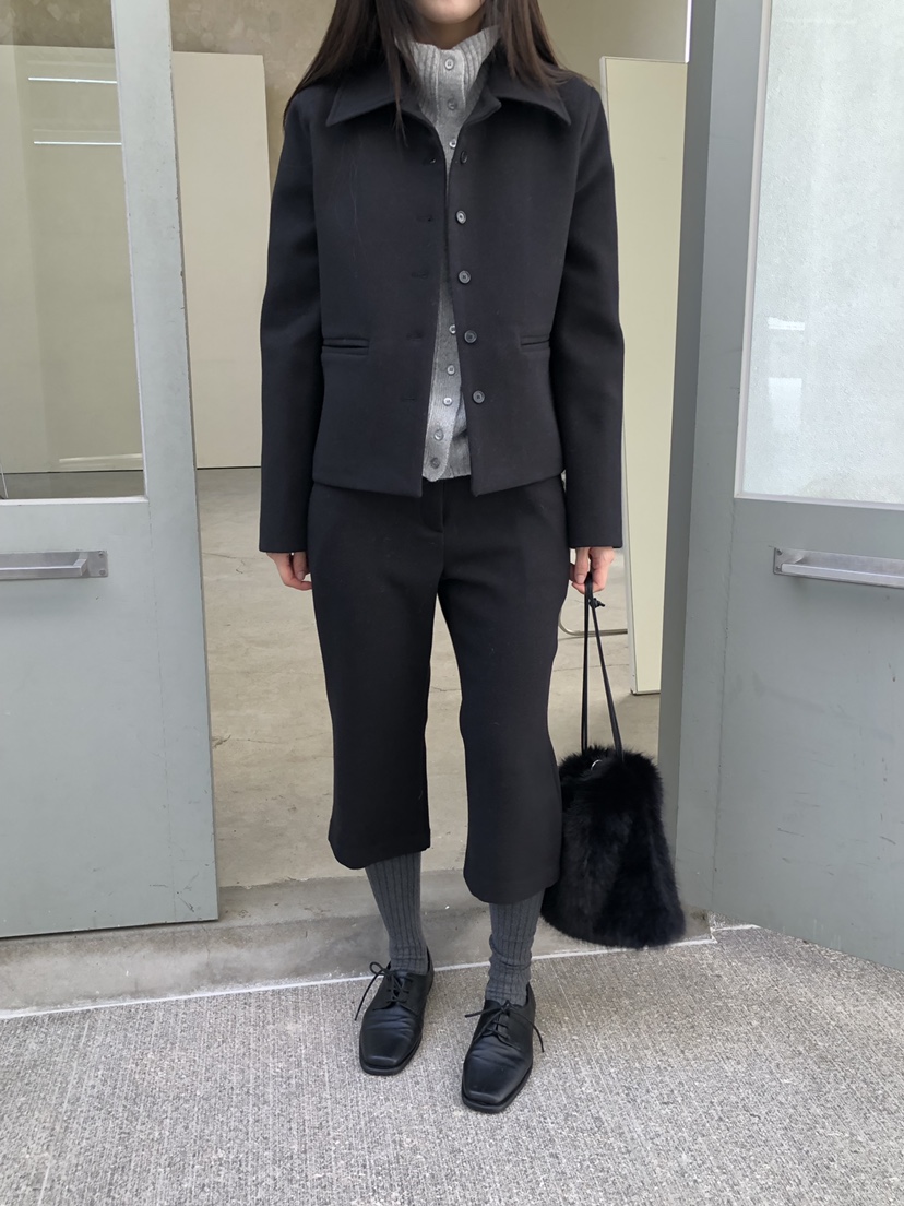 MURMUR東大門實拍26秋冬短款翻領毛呢夾克單排扣口袋翻領MURMUR夾克
