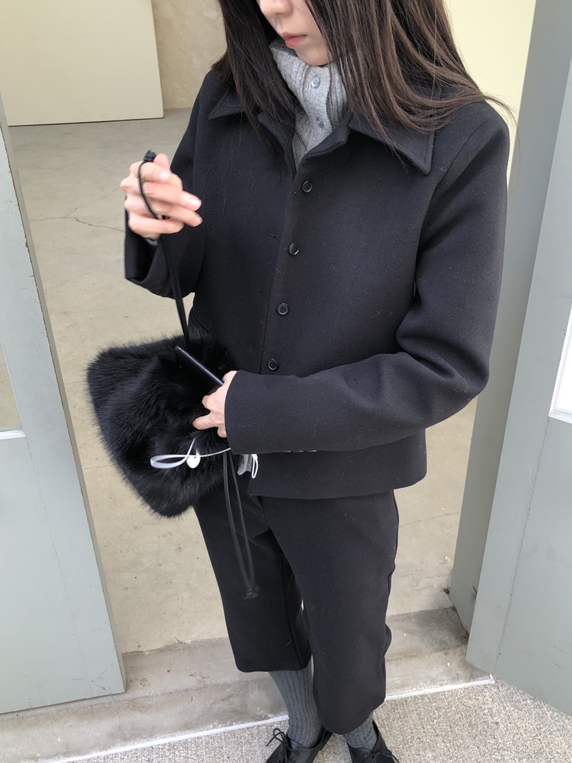 MURMUR東大門實拍26秋冬短款翻領毛呢夾克單排扣口袋翻領MURMUR夾克