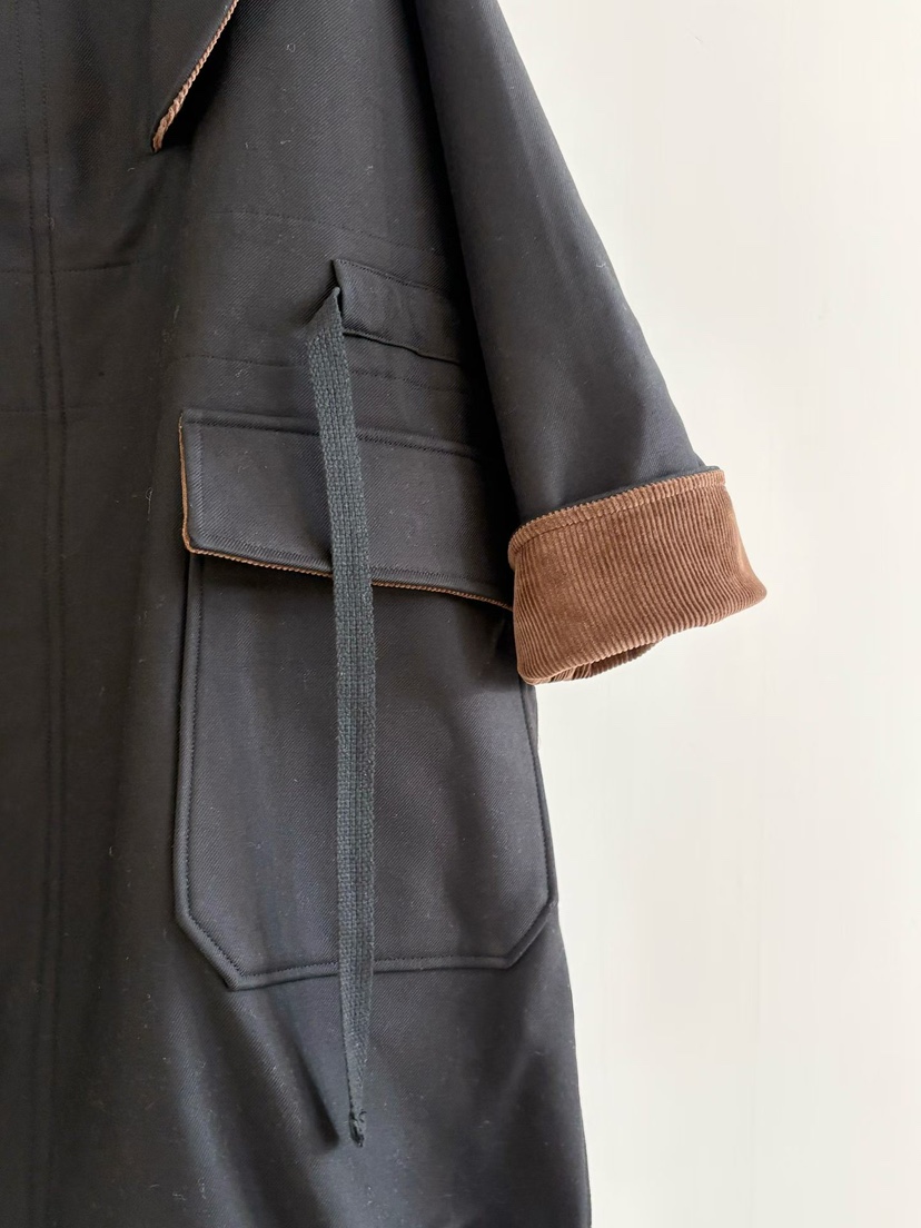 BINUS韓國代購26秋季中長款連帽工裝大衣中長款大衣單排扣口袋BINUS中長款大衣