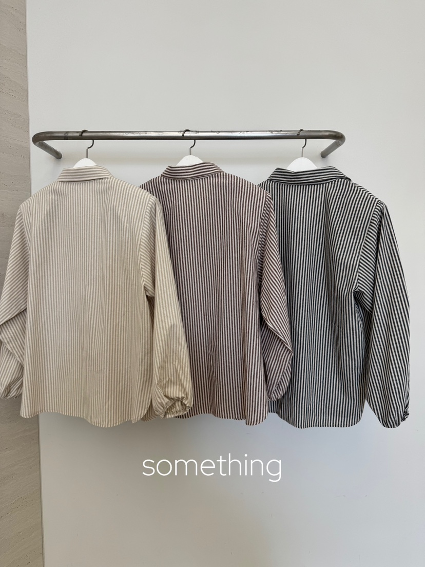 SOMETHING-L/FANCY東大門實拍26秋冬燈籠袖條紋襯衫蕾絲衫直筒SOMETHING-L/FANCY襯衫/蕾絲衫