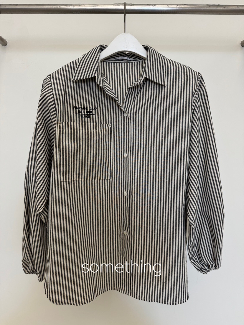 SOMETHING-L/FANCY東大門實拍26秋冬燈籠袖條紋襯衫蕾絲衫直筒SOMETHING-L/FANCY襯衫/蕾絲衫圖色2