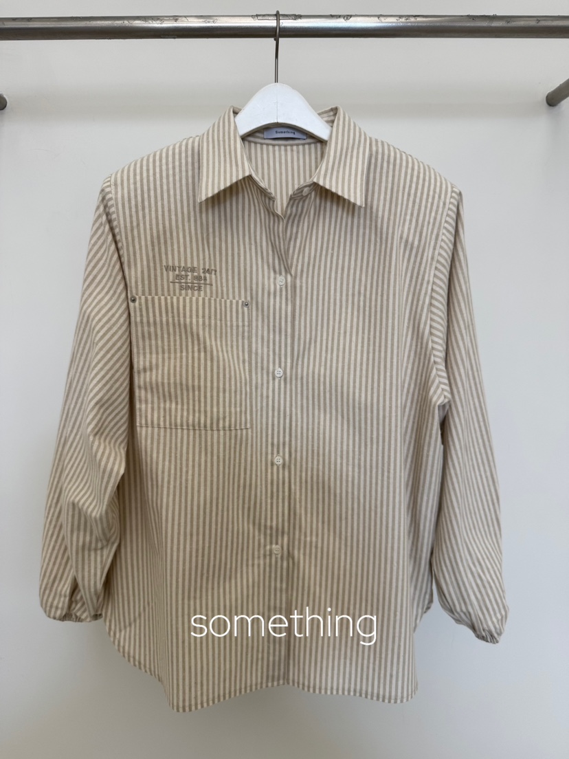 SOMETHING-L/FANCY東大門實拍26秋冬燈籠袖條紋襯衫蕾絲衫直筒SOMETHING-L/FANCY襯衫/蕾絲衫圖色3