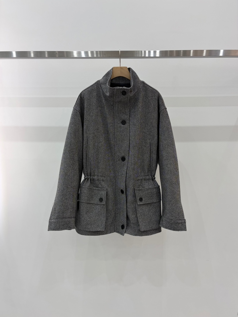 J_SHOP東大門代購26秋冬立領收腰工裝短大衣短款大衣單排扣立J_SHOP短款大衣圖色1