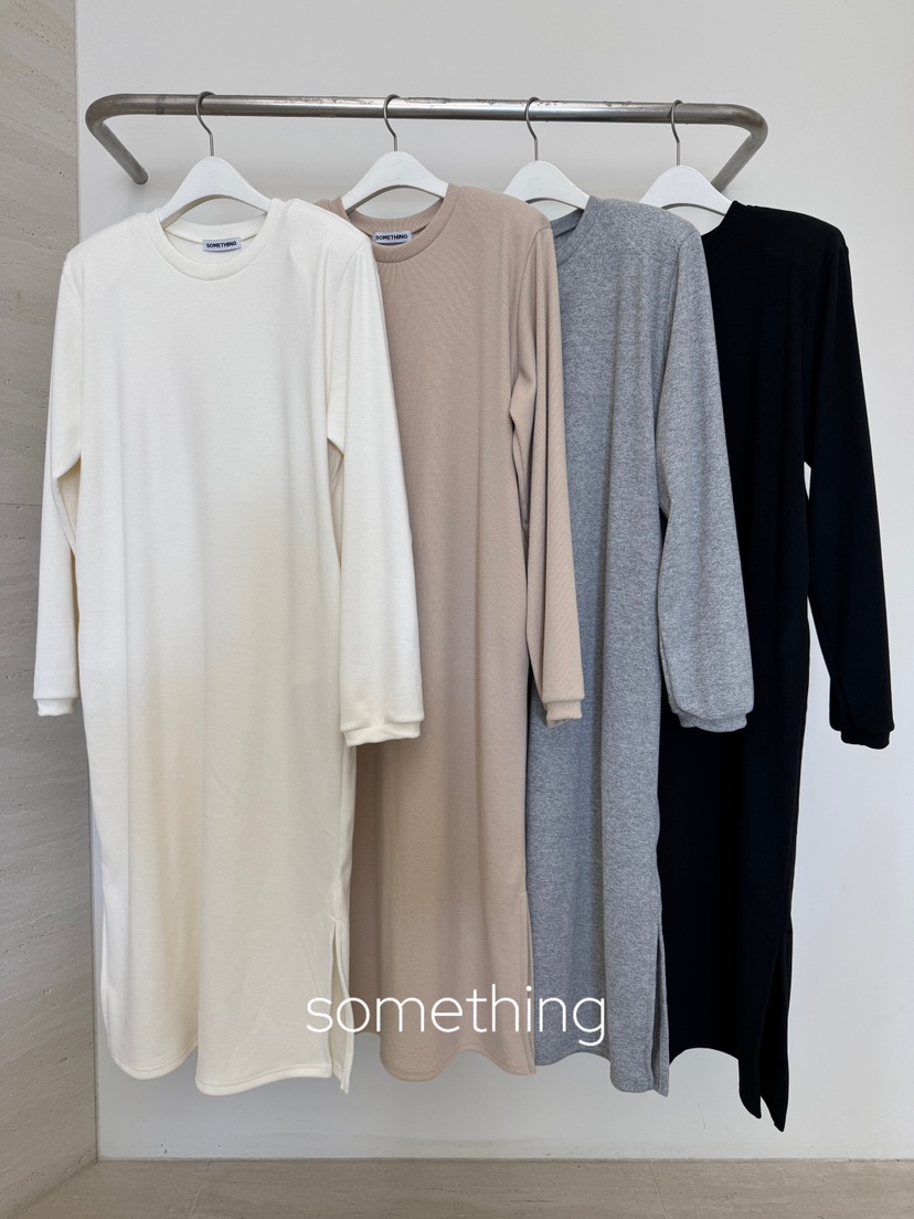 SOMETHING-L/FANCY韓國代購26秋冬簡約針織及踝連衣裙側邊開叉SOMETHING-L/FANCY連衣裙