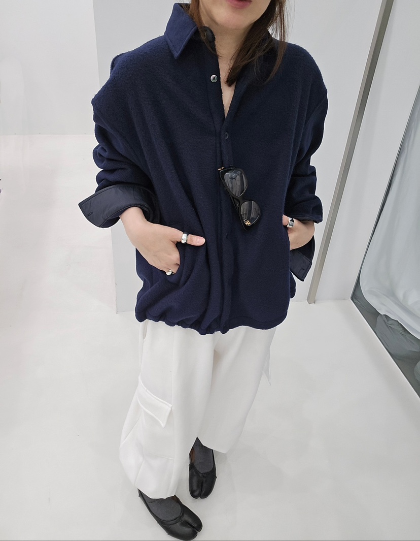 J_SHOP東大門代購26秋冬落肩松緊下擺搖粒絨夾克按扣落肩J_SHOP夾克
